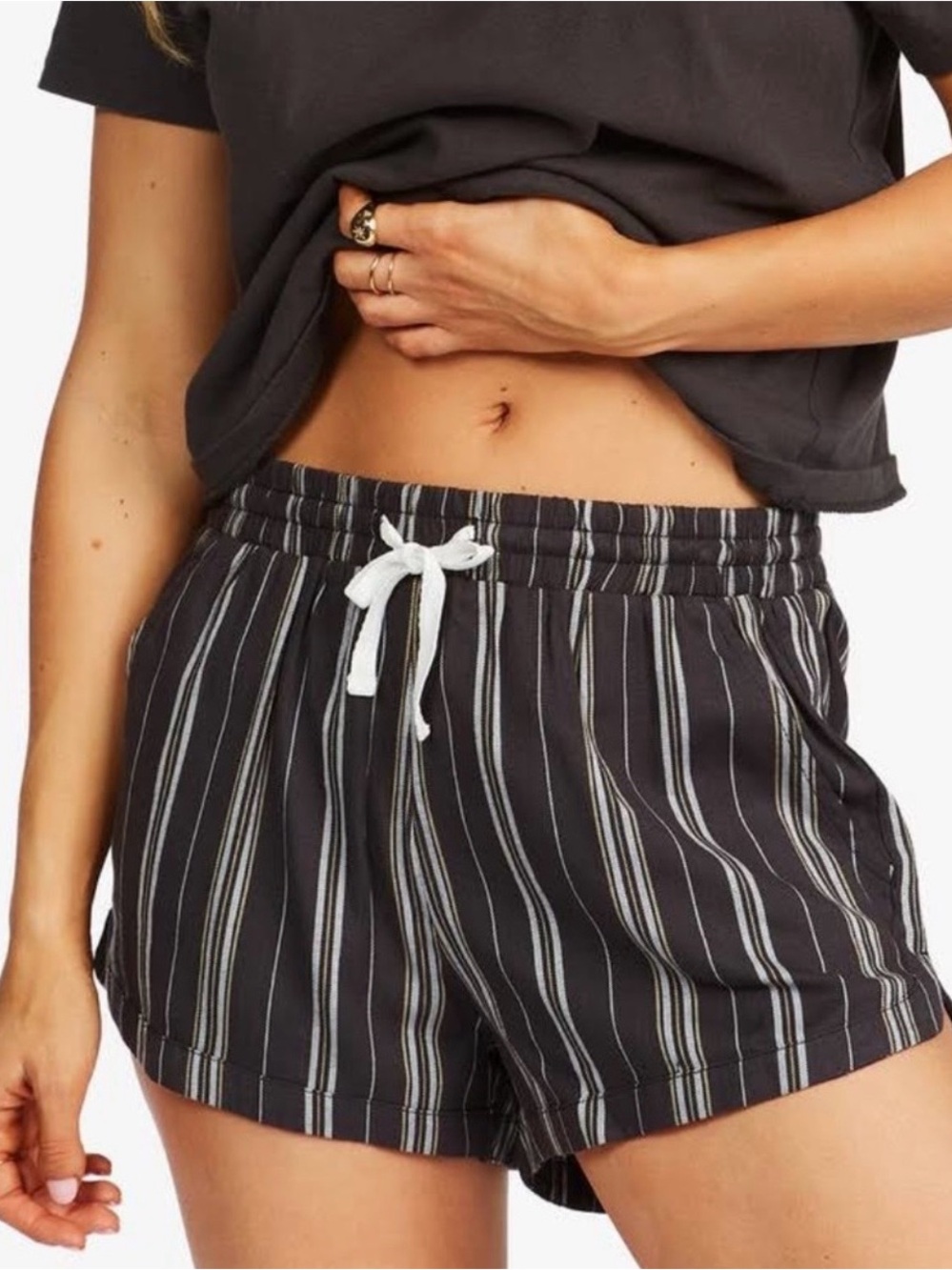 Billabong Road Trippin Striped Black Drawstring Shorts Women